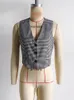 Женские жилетные жилеты Plaid Print Slim Blazer Vest для женщин шикарные V Seck Single Single Short Gilet 2024 Spring Vintage Lady Street наряды
