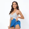 Swearwwear Split Split Swim Jirt Ensemble de maillot de bain Couleur patchwork élégant avec Hollow Out Sling High Waist 2pcs / Set for Summer