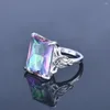 Cluster anneaux bijoux féminins S925 Silver Ring Square Shape Champagne Big Crystal Designer Hyperbole Engagement Wedding