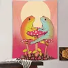 Tapestries Frog Mushroom Tapestry Trippy Moon Stars Squirrel Fantasy Plants lämnar Forest Colorful Wall Hanging Room