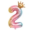 Numéro de couronne de 32 pouces Ballon Ballon Enfants Numéros de décoration d'anniversaire Couronnes en aluminium Ballousins Gradient Color Balloons Th1392