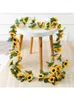 Dekorativa blommor 2 Pack 7.55ft Artificial Sunflower Garland hängande vinstockar med bladrum kök trädgård bröllop båge fest utomhusdekor