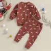 Kledingsets Kerstmis Baby Girl Boy Outfit Candy Cane Kerst Tree Print Sweatshirt Sweatshirt Top Elastische taille broek Set Peuter Sweatsuit