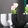 Vases Resin U Shape Flower Vase Figurines For Interior Plant Container Home Living Room Desktop Bedroom Entrance Decor Ornament