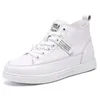 Chaussures décontractées en cuir Sneakers Automne High Top Slip on Vulcanie Fashion Ladies Sports White Plateforme Shoe Cow