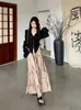 Women's Two Piece Pants Chinese Styl Matching Sets V Neck Flare Sleeve Button Blouses High Waist Print Pantalones Harajuku Vintage Y2k