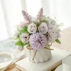 Fleurs décoratives Bouquet artificiel Bouquet Silk Rose Potted Home Decor Jardin Wedding Fake Flower Office Office Desktop Decoration