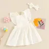 Flickaklänningar Focusnorm 0-3Y TODDLER Baby Girls Summer Casual Dress Ruffles Flying Sleeve Square Neck Solid A-line med pannband