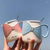 Tasses coréennes Version coréenne Lovely Ins Caxe Creat Creative Arc avec couverture cuillère tasse de femelle étudiante ménage en céramique petit déjeuner