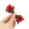 Decorative Flowers 50pcs/Lot 6/8cm Double Heads Stamen 8/10mm DIY Artificial Wreath For Wedding Christmas Party Home Deco Red Color