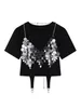 T-shirts pour femmes Design T-shirts de mode Simple Summer O Crop Top Sequins Sequins à manches courtes Slim Tees Casual High Street Punk 2000