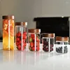 Storage Bottles Wooden Spiral Mouth Circular Glass Container Fruit Candy Noodle Food Kitchen Organizer And