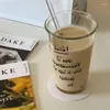Casas de vinos INS Taza de café transparente Retro Carta Francesa Copa de desayuno impreso 380 ml Jugo de leche Té Class Office Drinkware de bebidas
