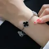 Original Super High Fantasy Four Leaf Grass Design Black Agate Armband Fully Full Diamond and White Panda