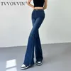 Jeans féminins Tvvovvin 2024 Spring rétro Spicy Girls High Wistre Pannet punk élastique serré Fashion Sexy Split Bell Bottoms Yu64