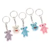 Party Favor Mini Flocking Bear Doll Keychain Standing Small Animals Keyring Phone Car Pendant Backpack Charms Bag Decor Gifts