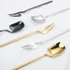 Forks Stainless Steel Fruit Fork Wall-mounted Gold Plated Long Handle Stylish Latte Ice Cream Sundae Coffee Spoon Kitchen Tools