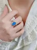 Cluster Rings Handicraft Women's Exaggerate Oval Opal Ring Made Of Pure 925 Silver With Simple Style