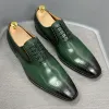 ブーツサイズ6〜13メンズオックスフォードドレスシューズ本革の手作りグリーンレースアップブローグクラシックパーティーウェディングフォーマルシューズ