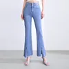 Damesjeans 2024 Zomer met hoge taille voorste spleet Slit Micro-Flare enkellengte high-end hanger rechte casual casual