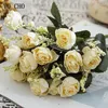 Wedding Flowers Lovegrace Mini Bouquet Artificial Flower 15 Heads Silk Rose Fake Champagne Small Home Party Table Decor