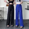 Women's Pants Elastic Waist Pleated Solid Casual Bohemian Fashion Straight Hipster Clothing Wide Leg Temperament Ity E106