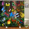 Duschvorhänge farbenfrohe schöne Schmetterling Bad Wasserdichte Vorhang Polyester 3D Blumenpflanze Blatt gedruckt Hausdekoration