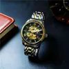 Montre-bracelets surveillent les hommes Fashion Transparent Diamond Luminous Gear Movement Motion Malle Mechan Mechanical Skeleton Wrist Wrist