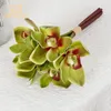 Dekoratif Çiçekler 6pcs/Lot Simüle Çiçek 3D Baskı Cymbidium Yapay Ev El Tablo dekorasyonu küçük saksı bitkisi