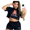 2024 NIEUWE Women Two-Piece Set Jogging Fitness Sexy Navel blootgesteld T-shirt met korte mouwen en sport shorts tracksuit dagelijkse print mode casual pak