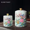 Exquisite Painted Flowers and Birds Tea Caddies Travel Ceramic Tea Container Jar Coffee Beans Biscuits Candy Sealed Storage Tank 240401