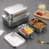 Dinnerware 1/2/3grids Stainless Steel Lunch Box Kitchenware Leak-proof Rectangle Storage Silver Buckle Lock Container Office