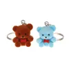 Party Favor Mini Flocking Bear Doll Keychain Standing Small Animals Keyring Phone Car Pendant Backpack Charms Bag Decor Gifts