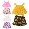 Set di abbigliamento bambine neonate per bambini abiti estivi casual abiti volanti a bowknot focce cami top con pantaloncini con increspatura di fiori