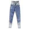 Jeans streetwear streetwear gradient color slim fit waist alto 2024 donne primaverila elastica elastica anca skinny sollevare pantaloni a matita in denim dimagranti