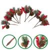 装飾的な花人工松の円錐クリスマスツリーアクセサリーレッドベリーブランチオータムステムフェスティバル装飾花輪ピックシミュレーション
