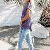 女性用ブラウスのプルオーバーポケットスタイリッシュなVネックTシャツボタンソリッドカラールーズフィットTシャツ夏