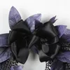 Dekorativa blommor 40 cm Halloween krans för ytterdörren upplyst Garland Black Crow Rattan Decorations Home Party Parts