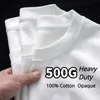 Zwart Wit GSM 500G Zware Pure katoenen T-shirt Dikke schroefdraad Ronde Nek Korte mouwen Drie naald halve mouw T-stukken 240412