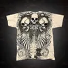 American Retro de camiseta de grandes dimensões Dark Skull High Street Shortsleeeved Gothic Punk Vintage Men Tops soltos casuais 240402