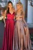 Robes de fête Simple Champagne Prom 2024 Spaghetti Stracts Backless Sweep Train Side Slit Evening Rouge Vestido Formatura