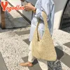 Yogodlns Sac de paille d'été pour femmes tissées à main artisanale grande capacité Lady Tote Vacation Beach Routran Bolsa 240401