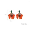 Dangle Earrings FYUAN Korean Style Orange Enamel Flowers Drop For Women Girls Green Crystal Party Jewelry