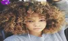 Style de célébrité Racines brunes ombre Blondes blondes synthétiques Curly Wigs avec une frange pour les femmes ombre courte perruque afro-américaine Beyouce H4897654