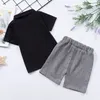 Clothing Sets Boys Summer Solid Color Korean Edition Polo Neck Bow Spliced Short Sleeve Gentleman Handsome Vest Fake Two Piece Children's