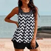 Damenbadebekleidung ohne Stahlunterstützung Badeanzug Stylish Tankini Set mit gepolstertem O-Neck Top Mid-Rise Trunks schnell Trocknen für den Sommer