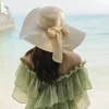 15CM Wide Brim Beach Straw Hats For Women Simple Foldable Summer Outing Sun Hat Fashion Flat Brom Bowknot Uv Protection Panama 240412