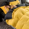 Bedding Sets Cute Home Textile 4pcs Winter Warm Sheets Woven Solid Cotton Pillowcase Beding Quality Decor E5