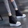 Scarpe casual Aumenta le donne bianche 2024 tela alta top-top sneaker da donna con la sola spessa traspirante