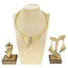 Dubai Gold Ploated Woman Sieraden Set Dames Luxe Blue Stone ketting Bracelet Ring Set Wedding Party Jood 240410